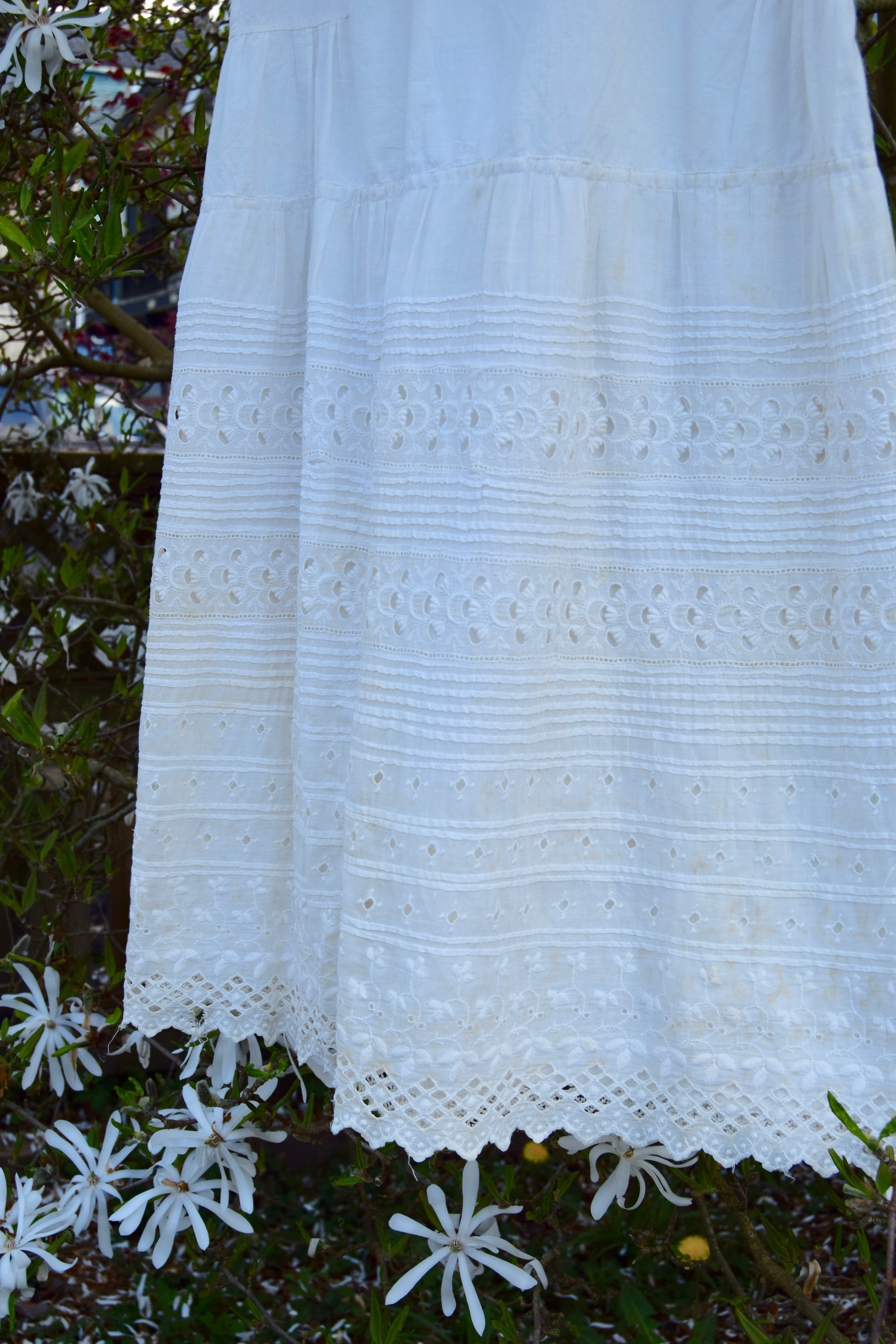 Antique Cotton Cream Crochet And Eyelet Summer Dress