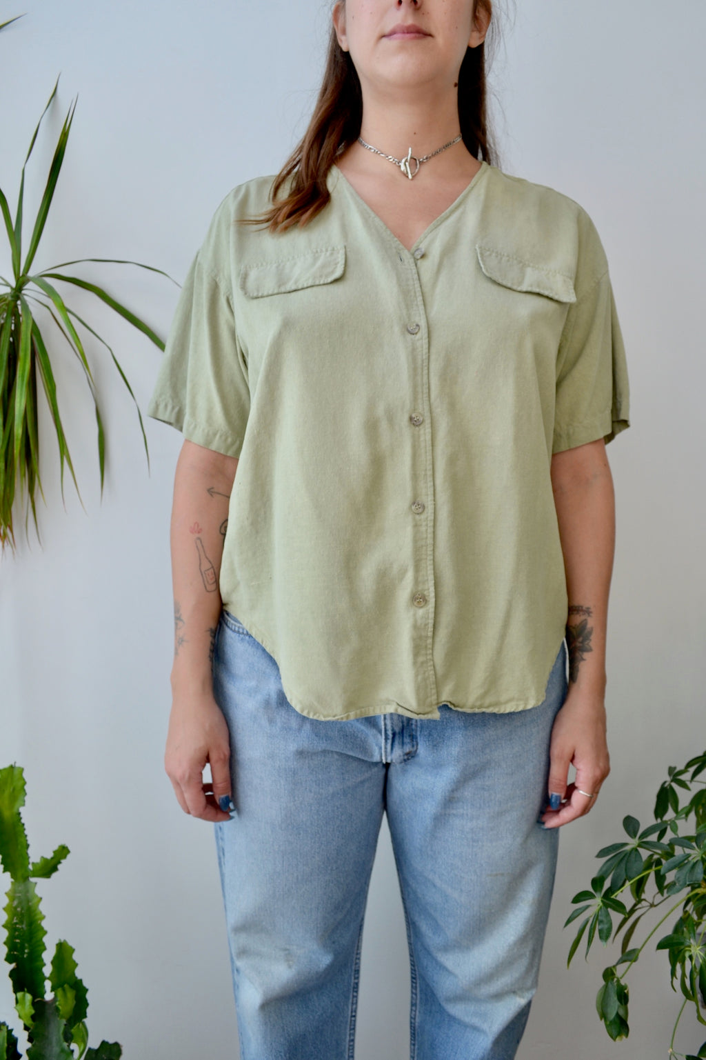 Matcha Raw Silk Blouse