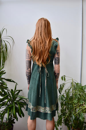 Seventies Green Corduroy Peasant Dress