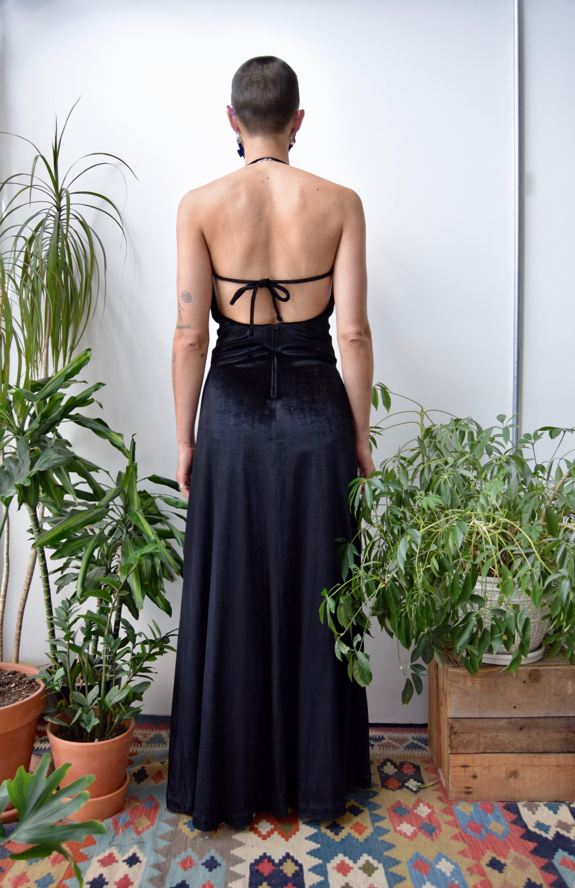 Seventies Sexy Black Velvet Halter Dress Community Thrift and Vintage Seventies Sexy Black Velvet Halter Dress Community Thrift and Vintage