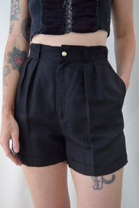 Black High Waist Trouser Shorts