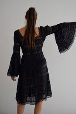 Vintage Black Lace Bell Sleeve Dress