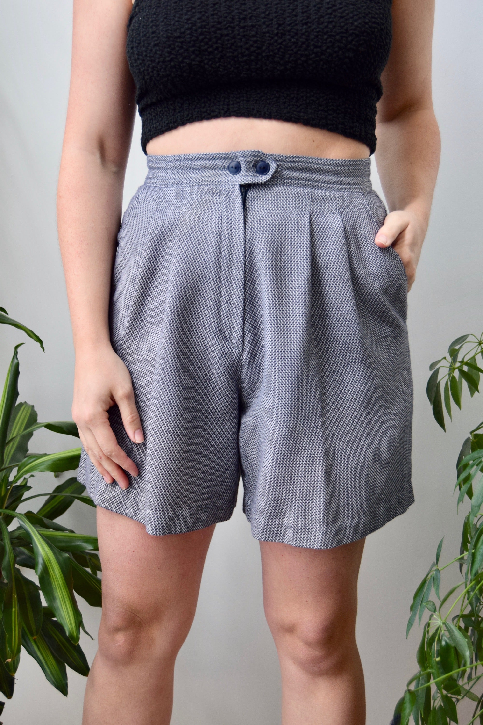Navy Rayon Knit Trouser Shorts