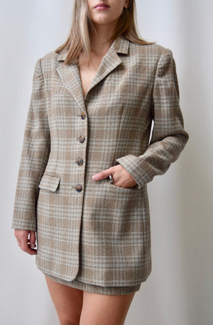Nineties Plaid Wool Mini Skirt Suit