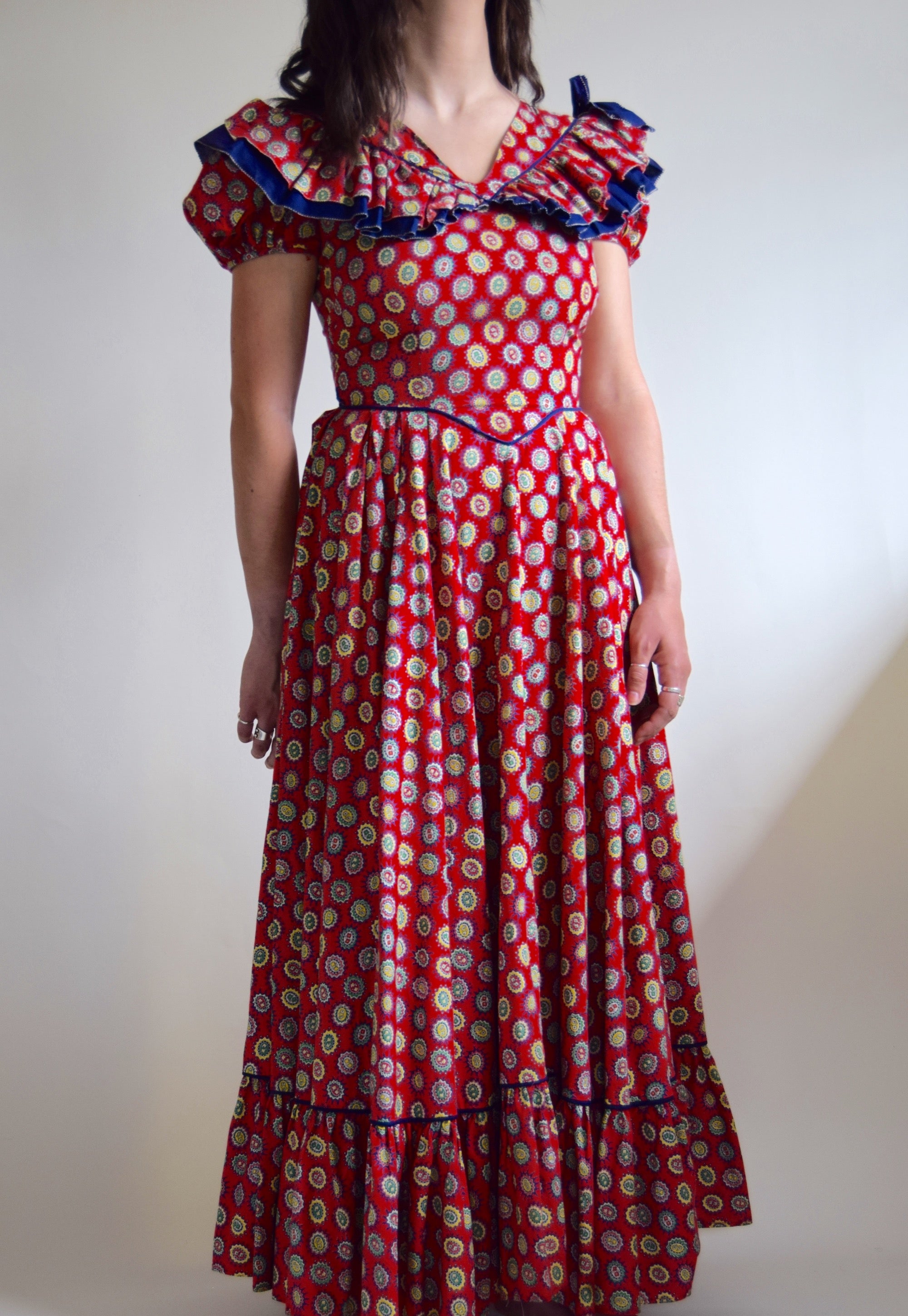 1950's Cherry Red Cotton Country Gown