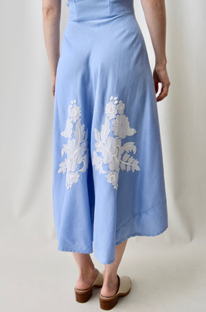 1950's Baby Blue Linen Blend Halter Dress