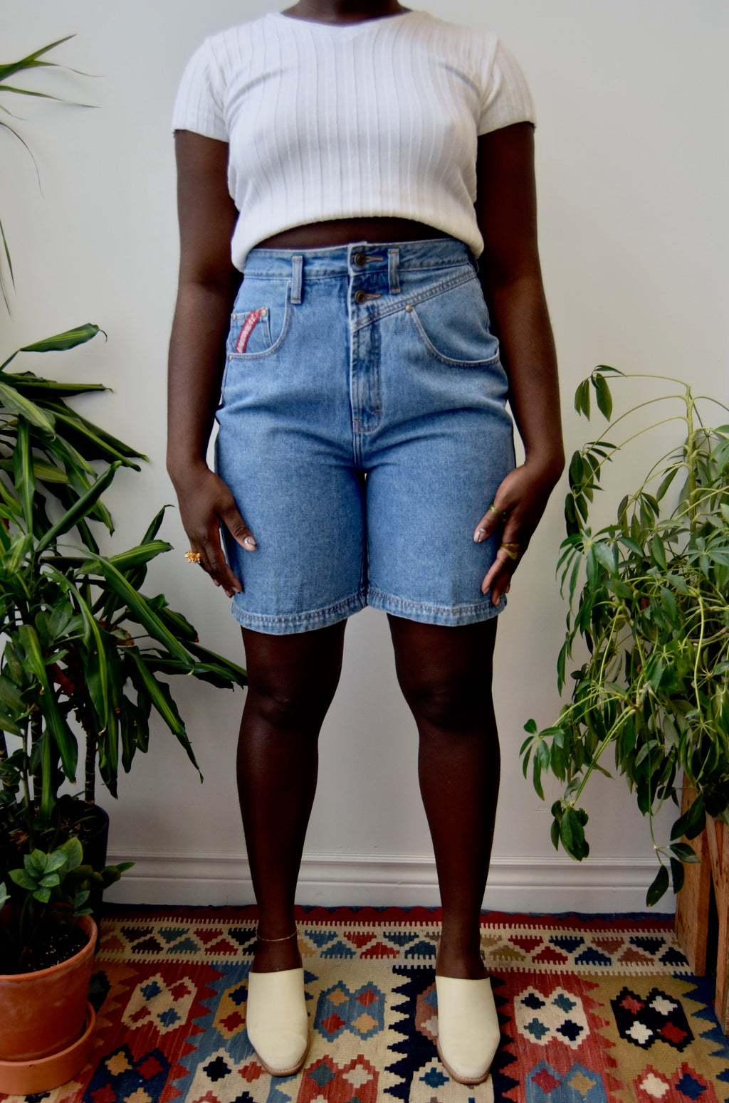 Double Button Denim Shorts