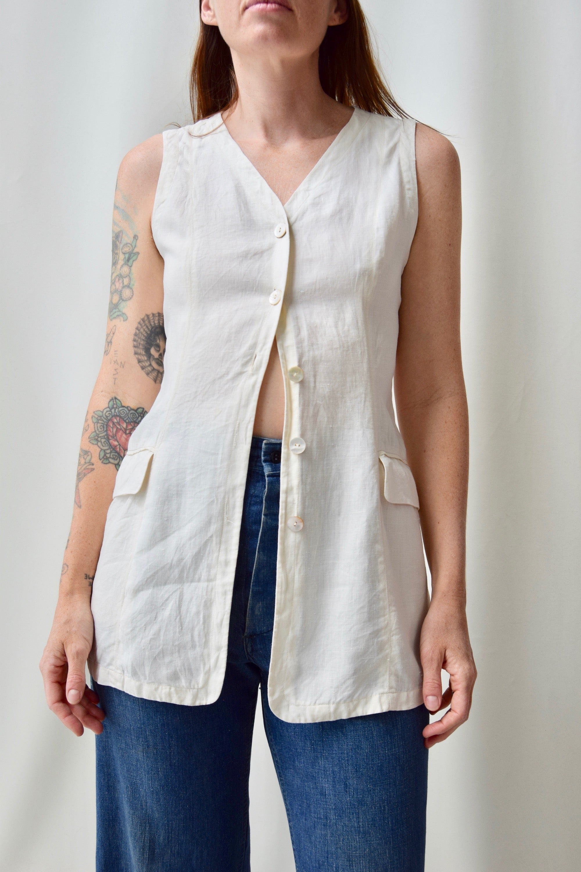 White Linen Tunic Vest Top