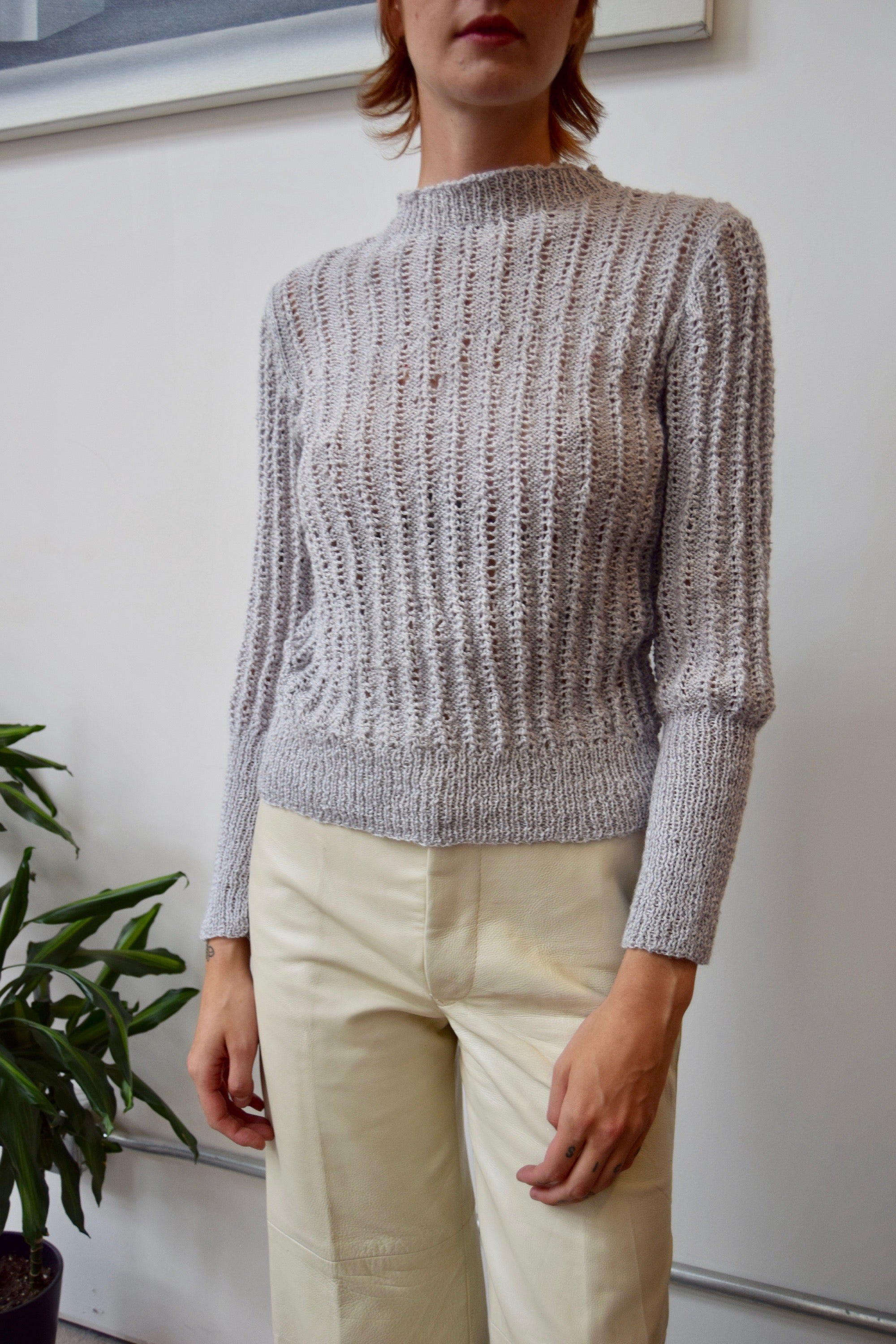 Pearl Grey Mutton Sleeve Sweater