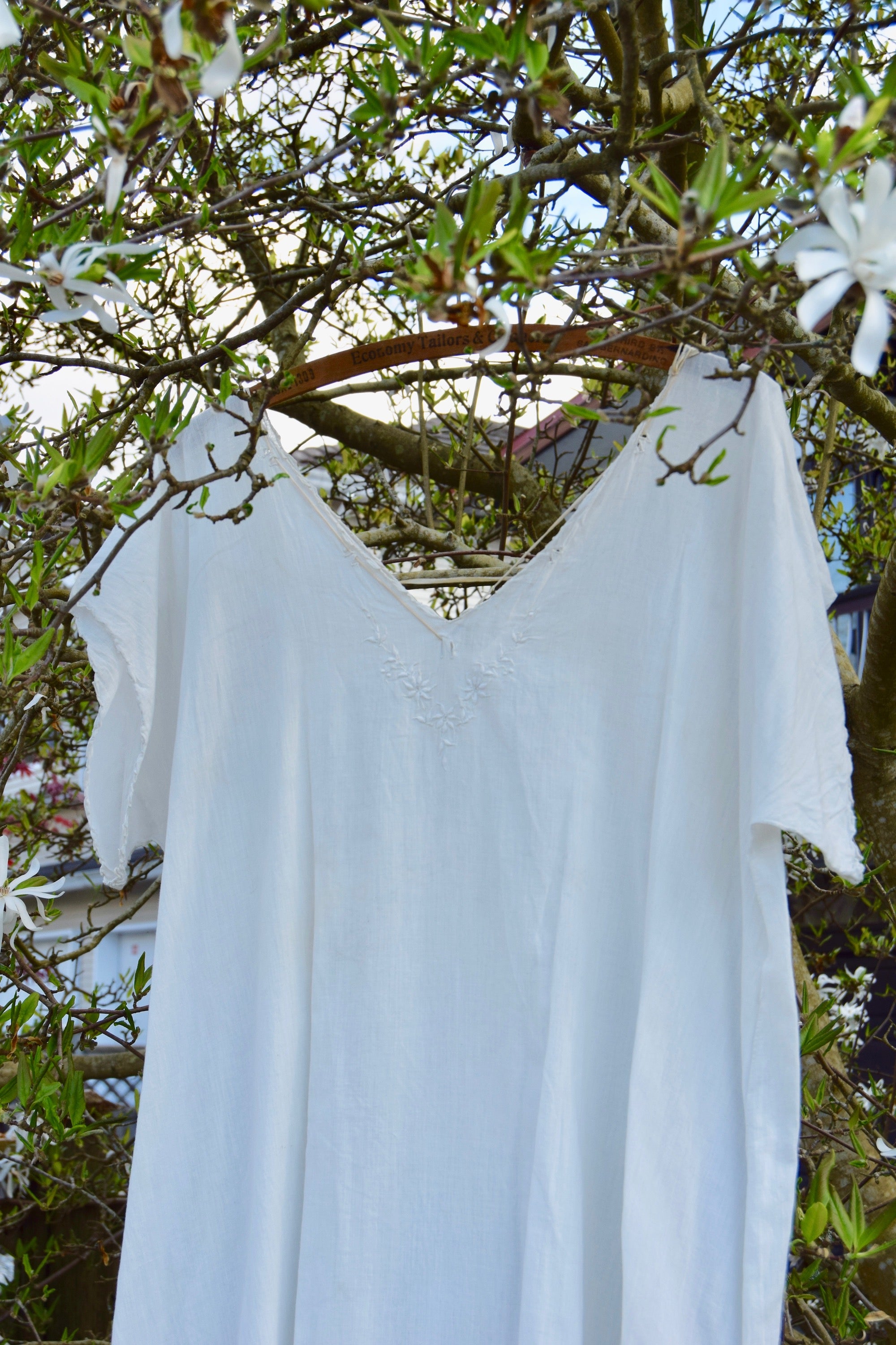 Antique Cotton Nightgown With Embroidery Detail