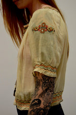 1930's Hungarian Embroidered Gauze Cotton Blouse