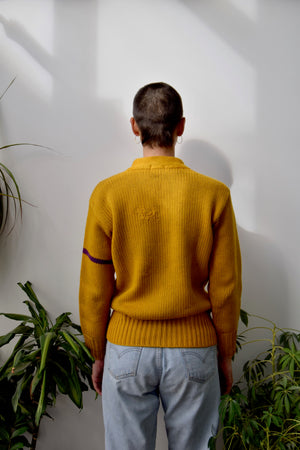 Vintage Mustard K Varsity Sweater