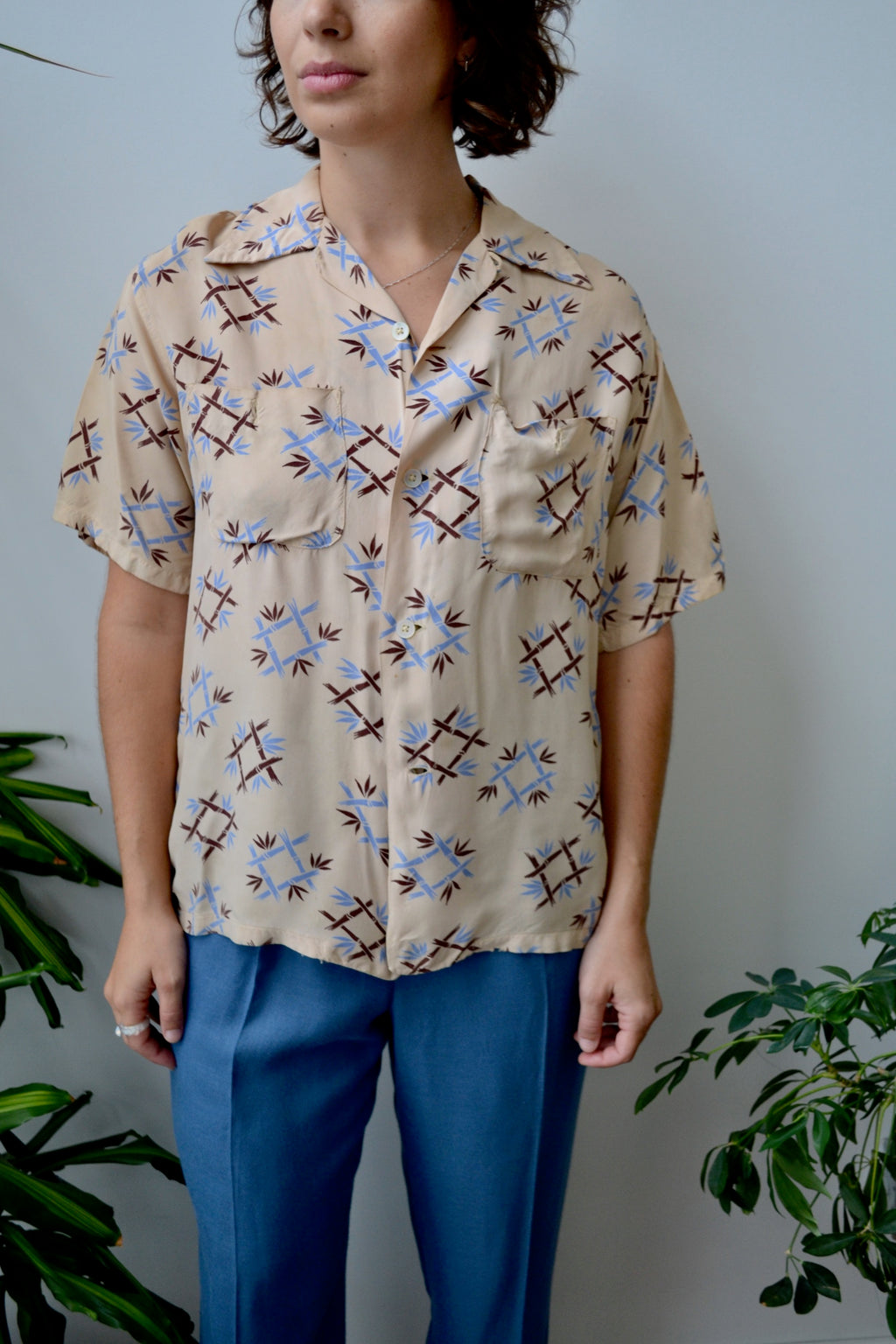 40s/50s Bamboo Print Rayon Marlboro Shirt