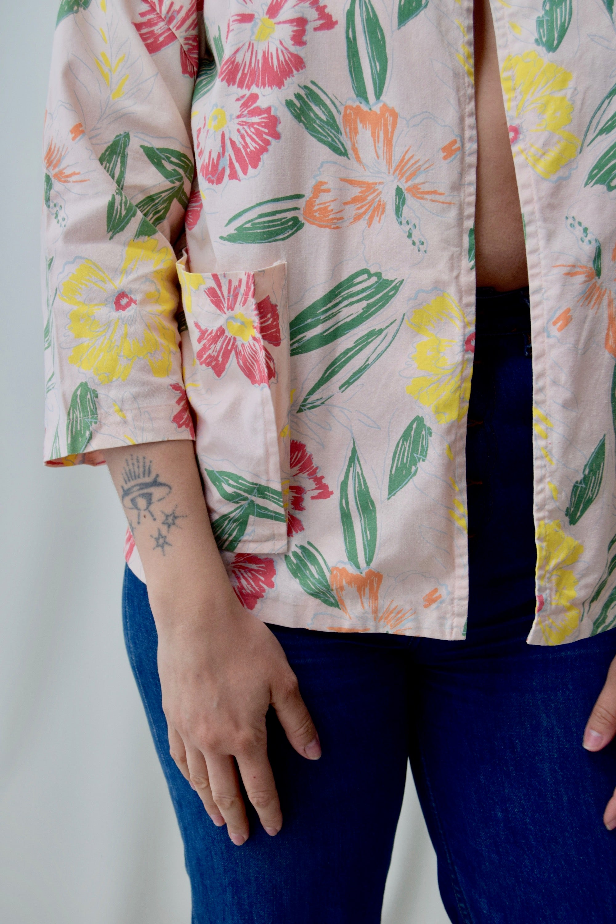 Pink Abstract Floral Cotton Jacket