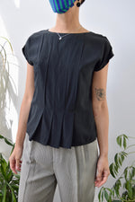 Pleated Black Silk Top