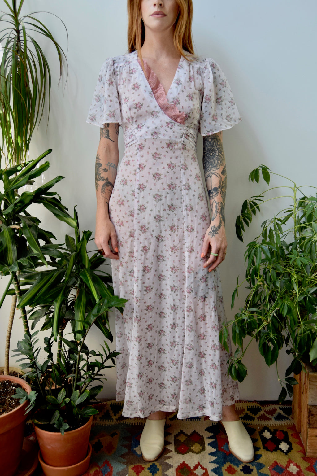 Seventies Baby Pink Floral Dress