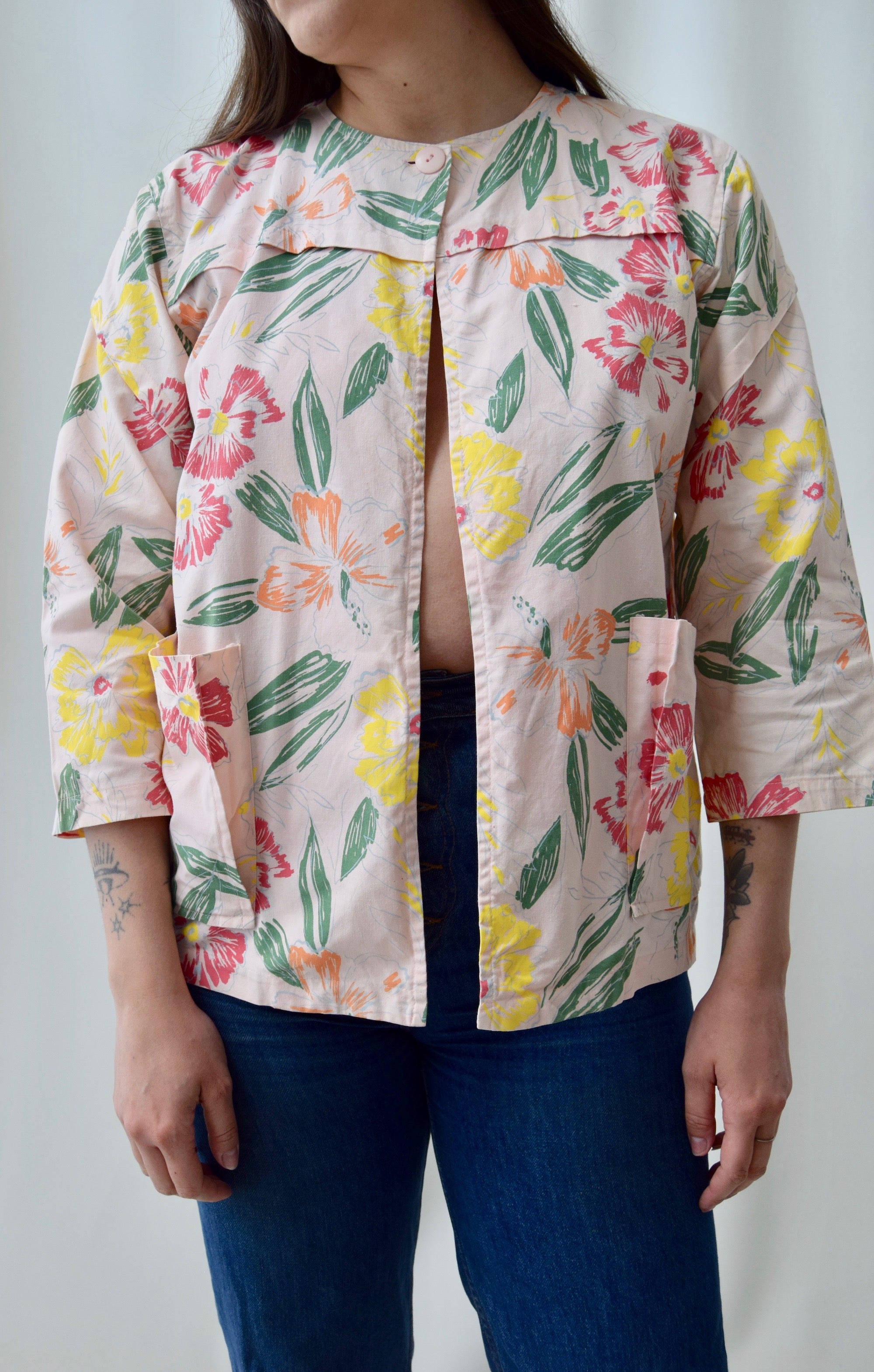 Pink Abstract Floral Cotton Jacket
