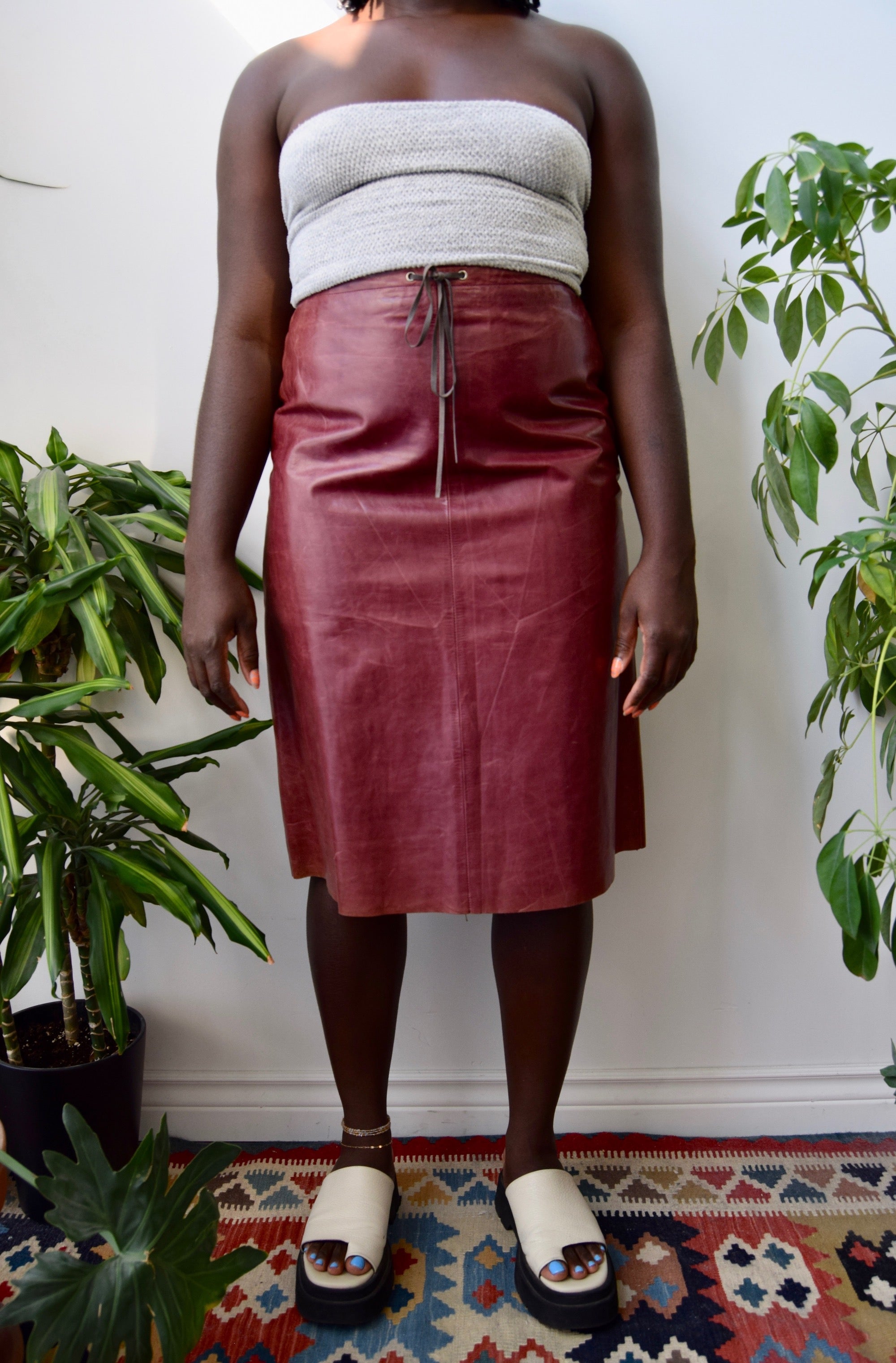 Y2K Oxblood Leather Skirt