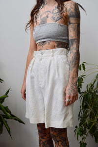 White Linen Trouser Shorts