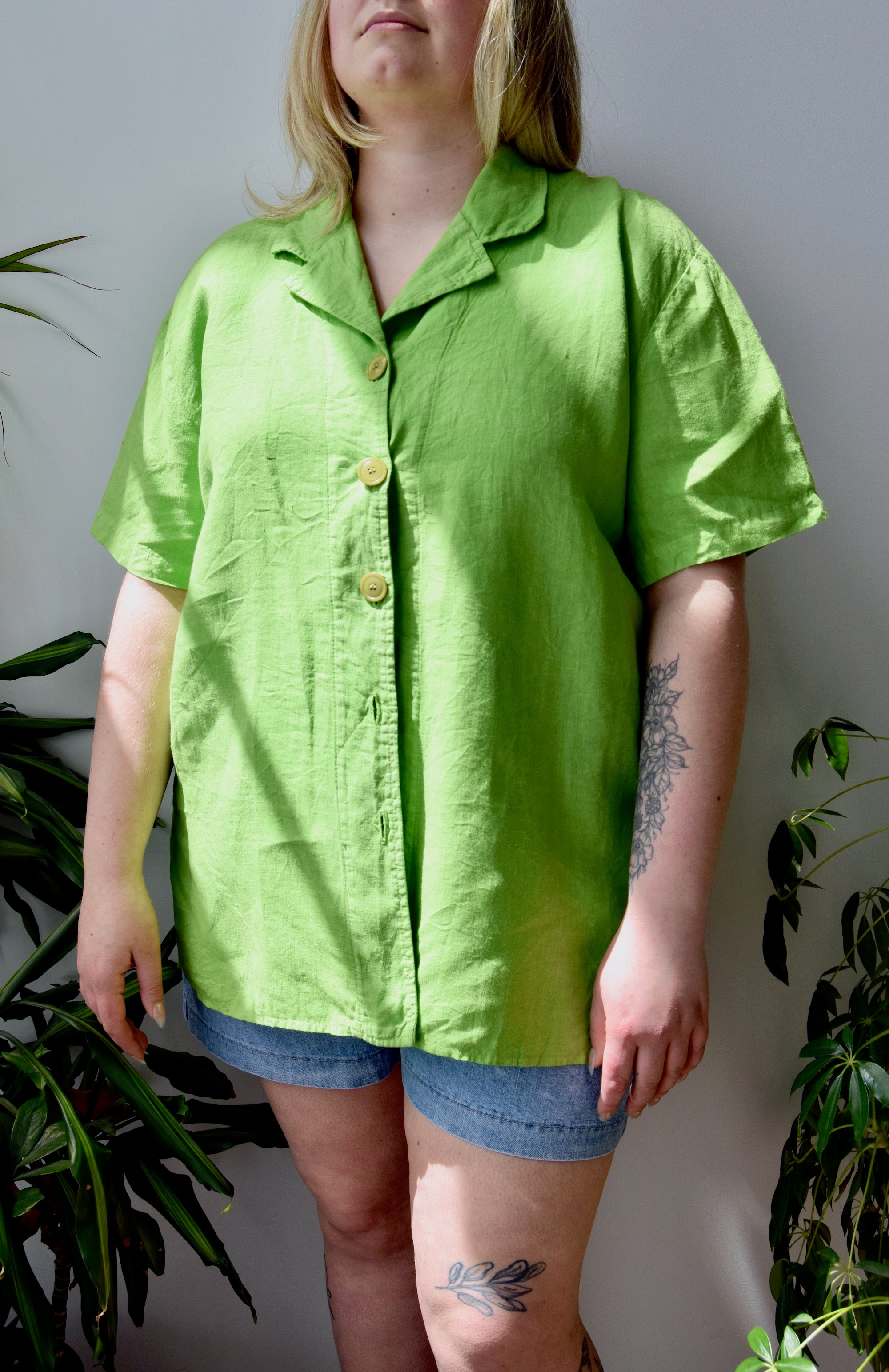 Vibrant Lime Linen Shirt