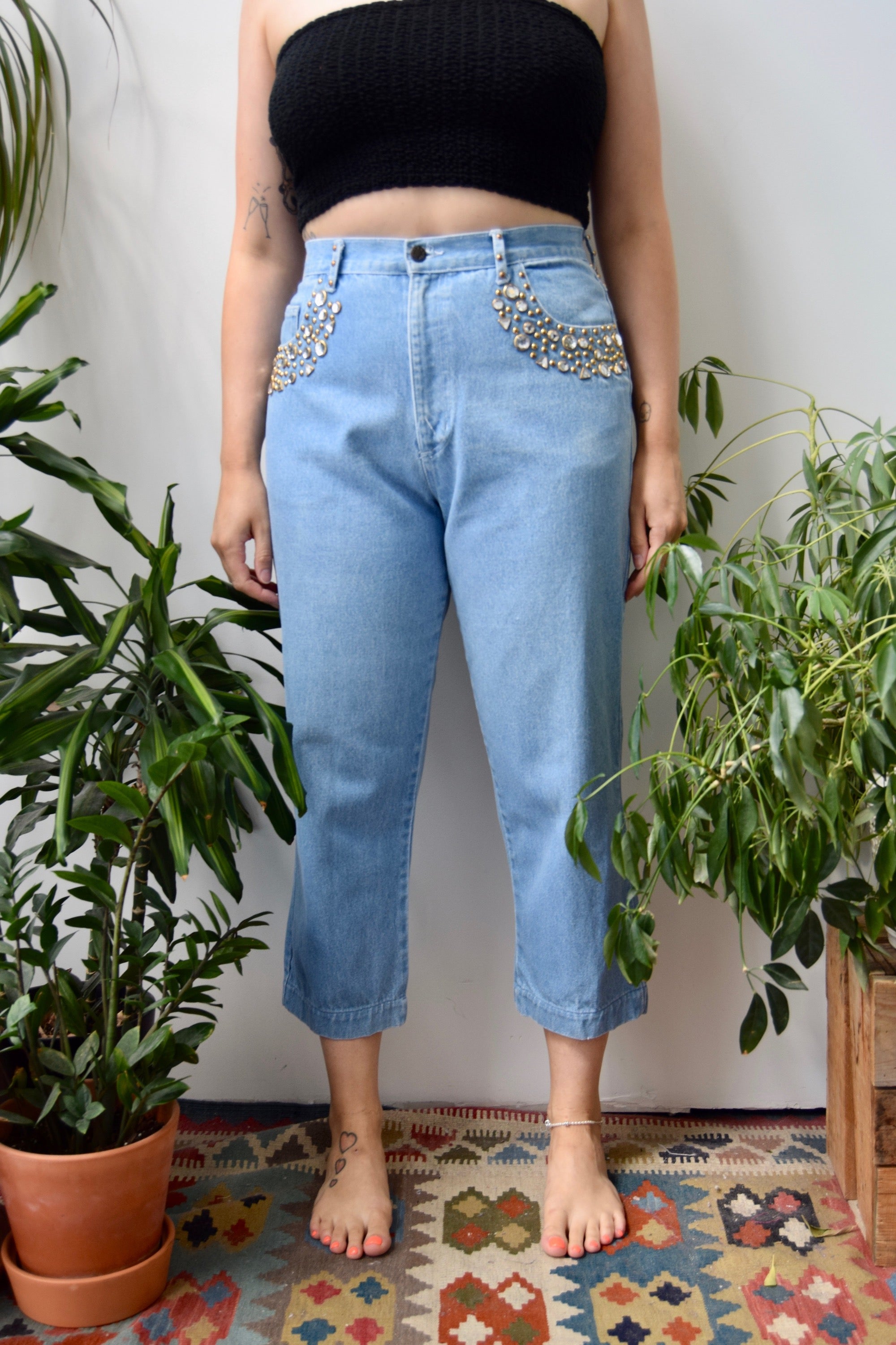 High Waisted Bejewelled Jeans
