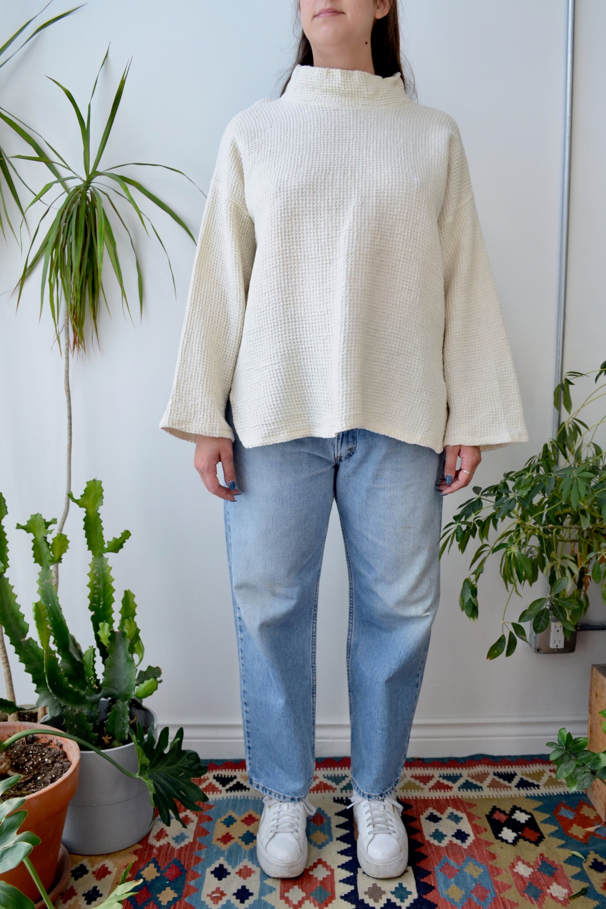 Linen Waffle Knit Mockneck