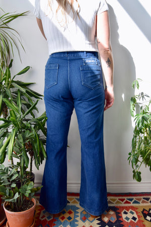 Vintage 70s Seafarer Stenciled Denim Dungaree Navy Military Jeans Size 36  USA Made 