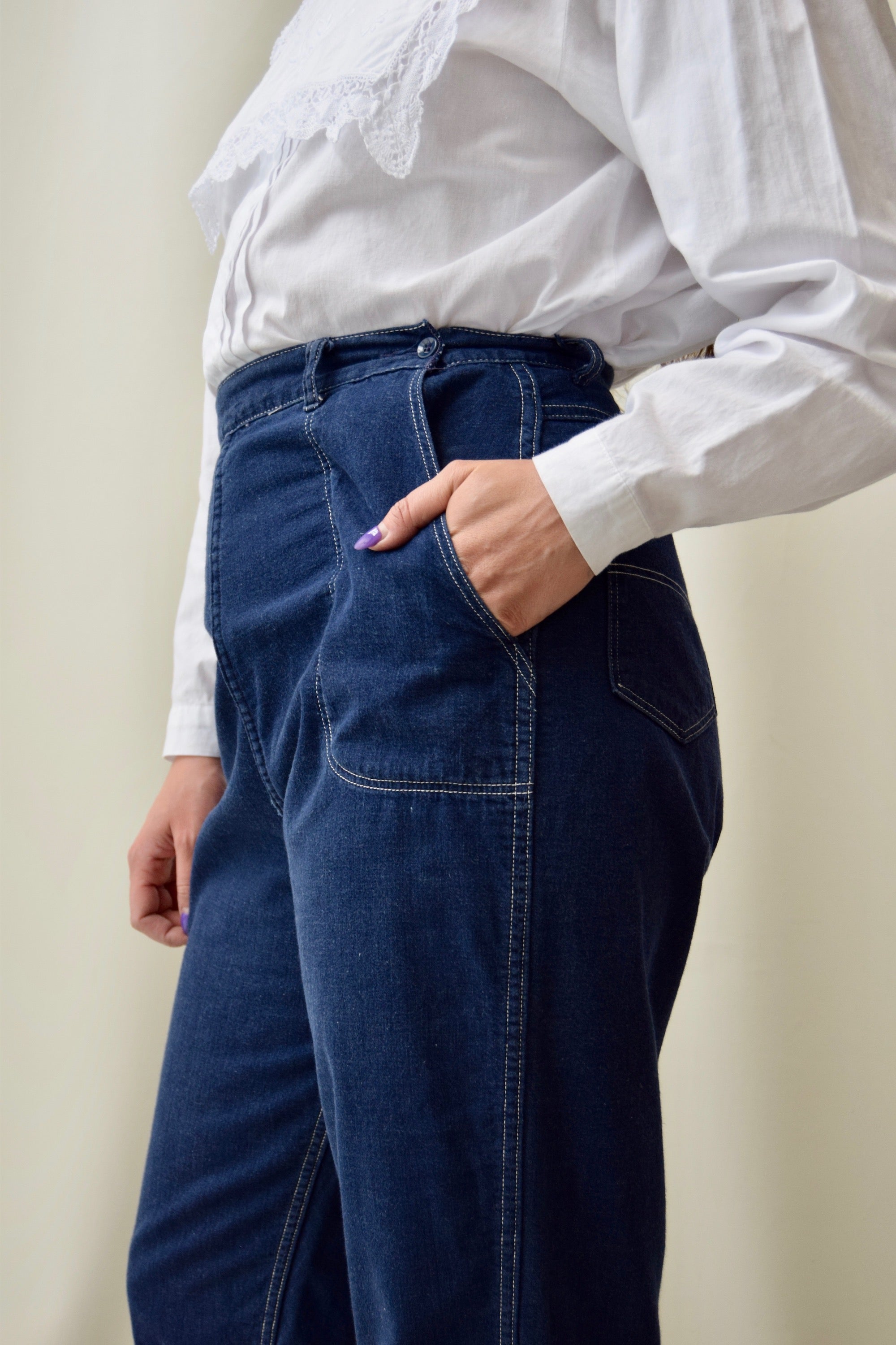 Vintage Flannel Lined Side Zip Denim Trousers