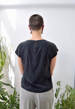 Pleated Black Silk Top