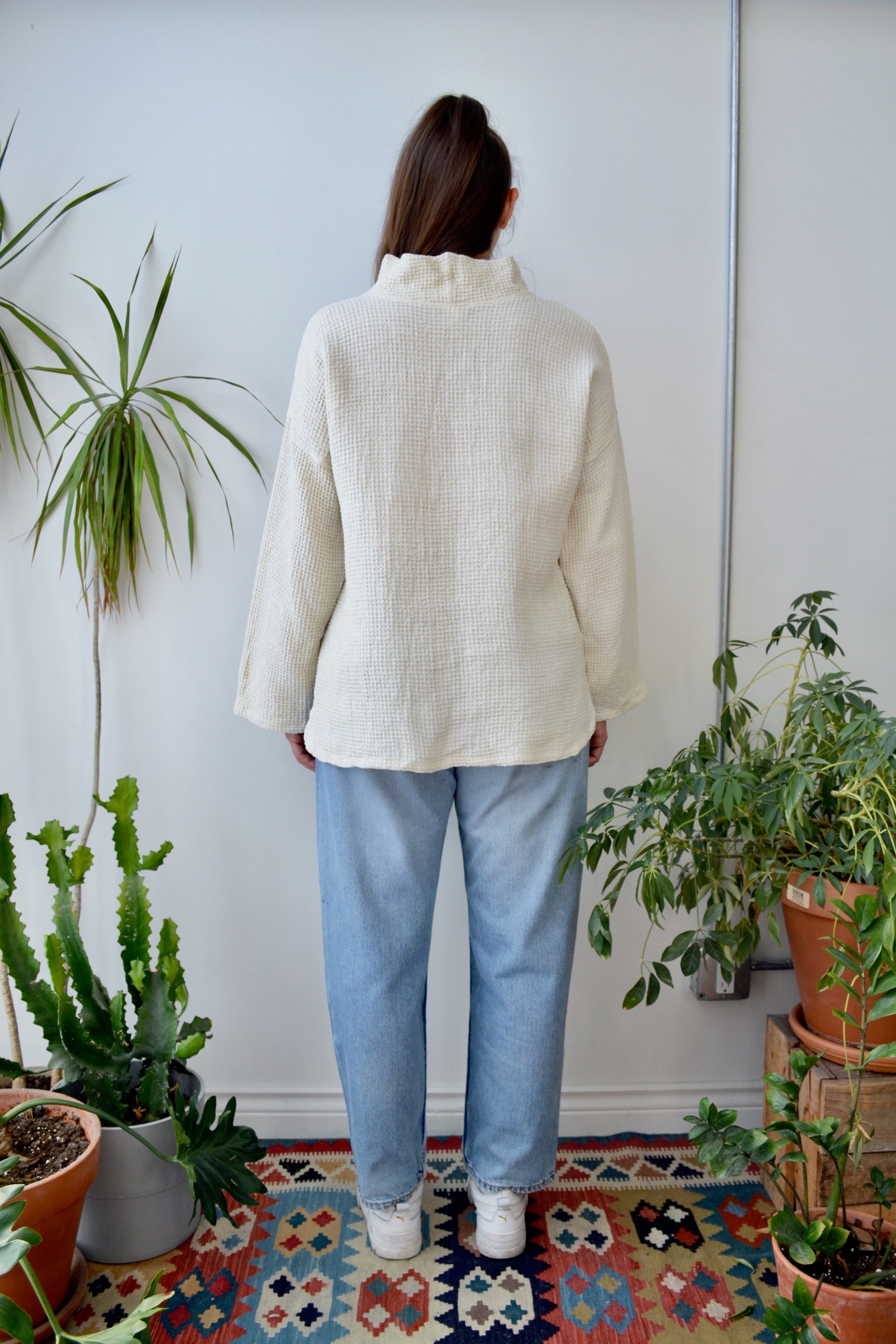 Linen Waffle Knit Mockneck