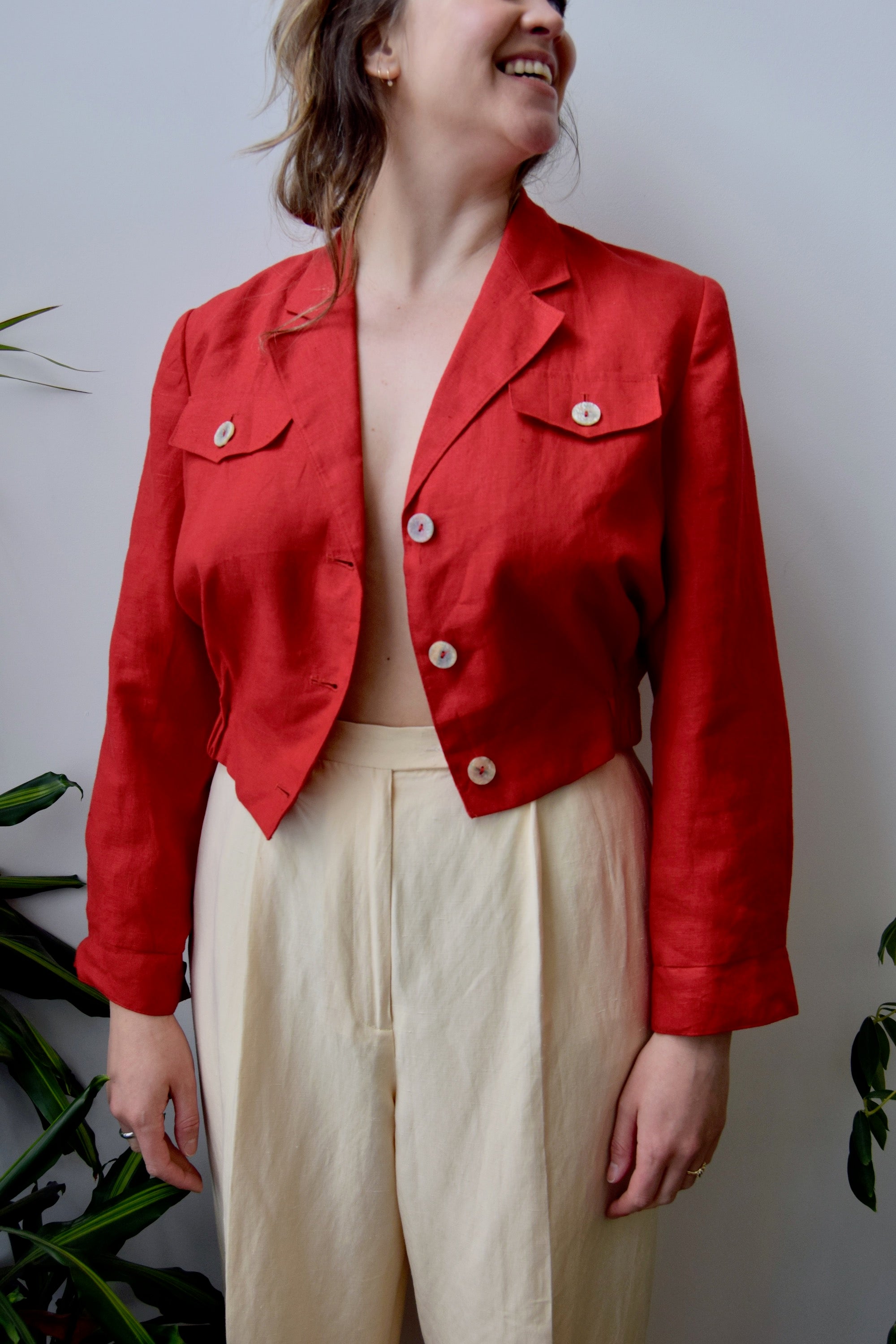 Cropped Ketchup Linen Jacket