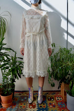 Seventies Mock Neck Lace Ruffle Dress