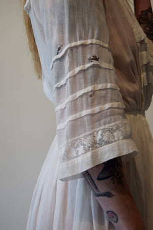 Antique Edwardian White Tea Dress with Faux Apron Detail