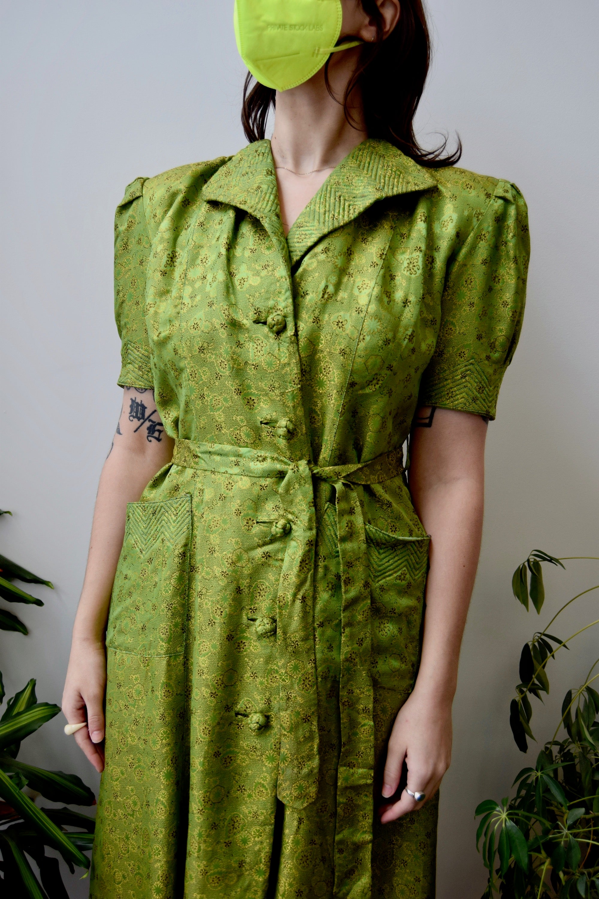 Vintage Chartreuse Brocade Dressing Gown