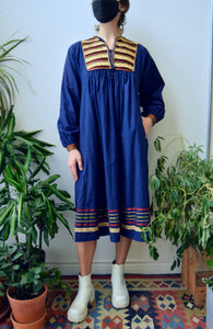Seventies Navy Indian Cotton Dress