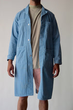 Vintage Herringbone Twill Powder Blue Belted Shop Coat