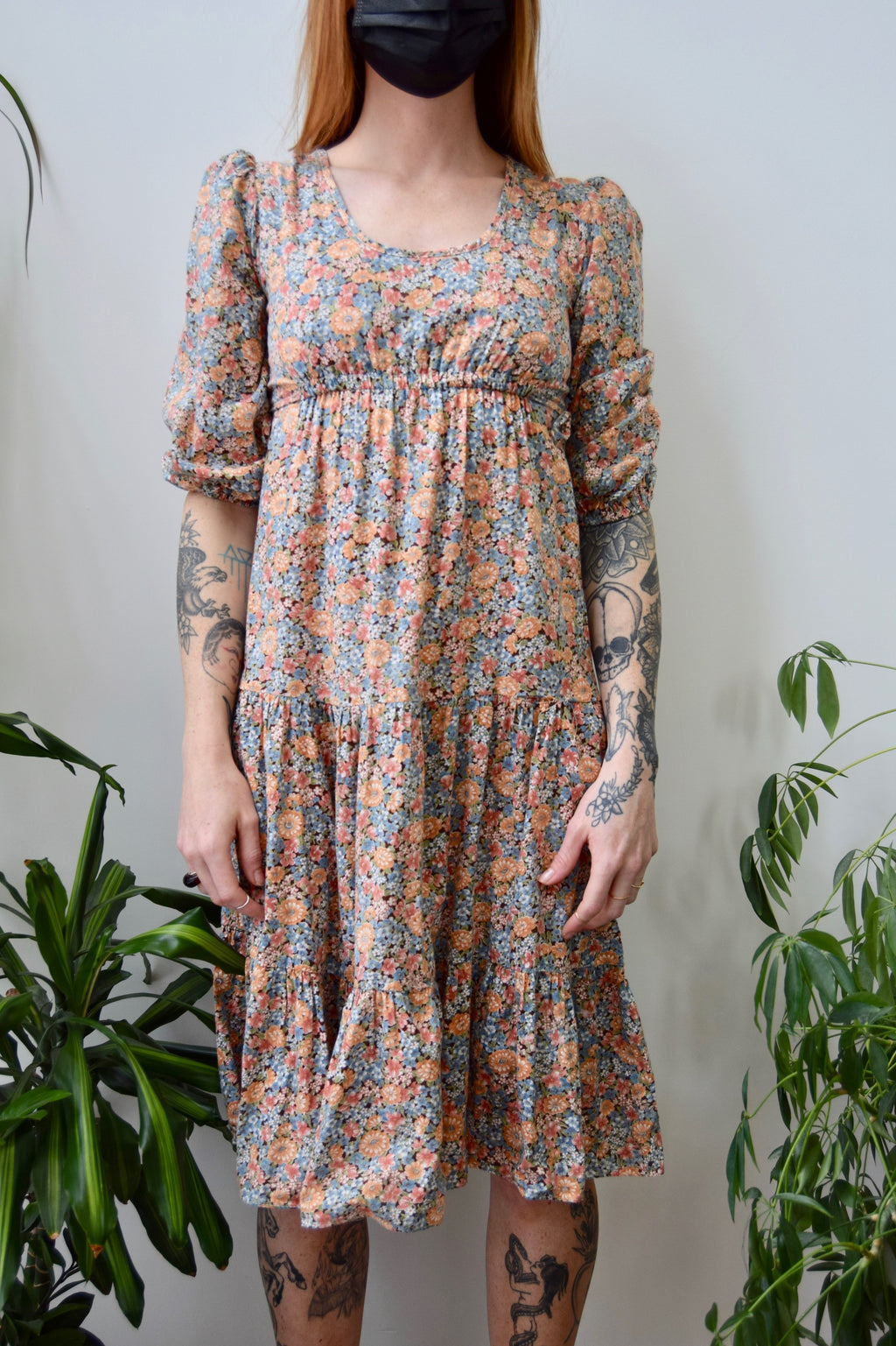 Seventies Ditsy Floral Peasant Dress