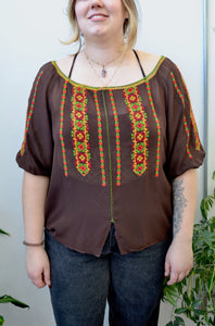 Vintage Embroidered Silk Blouse