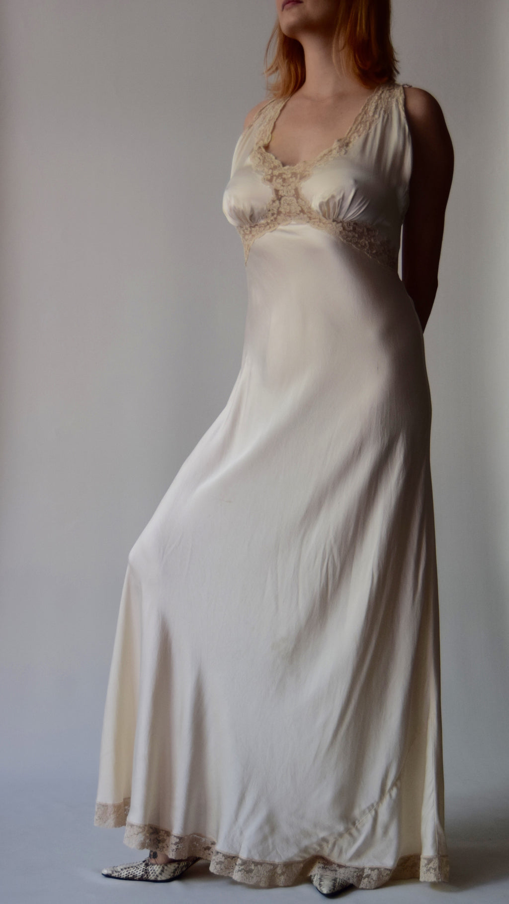 Vintage 1940's Ivory Silk and Lace Nightgown