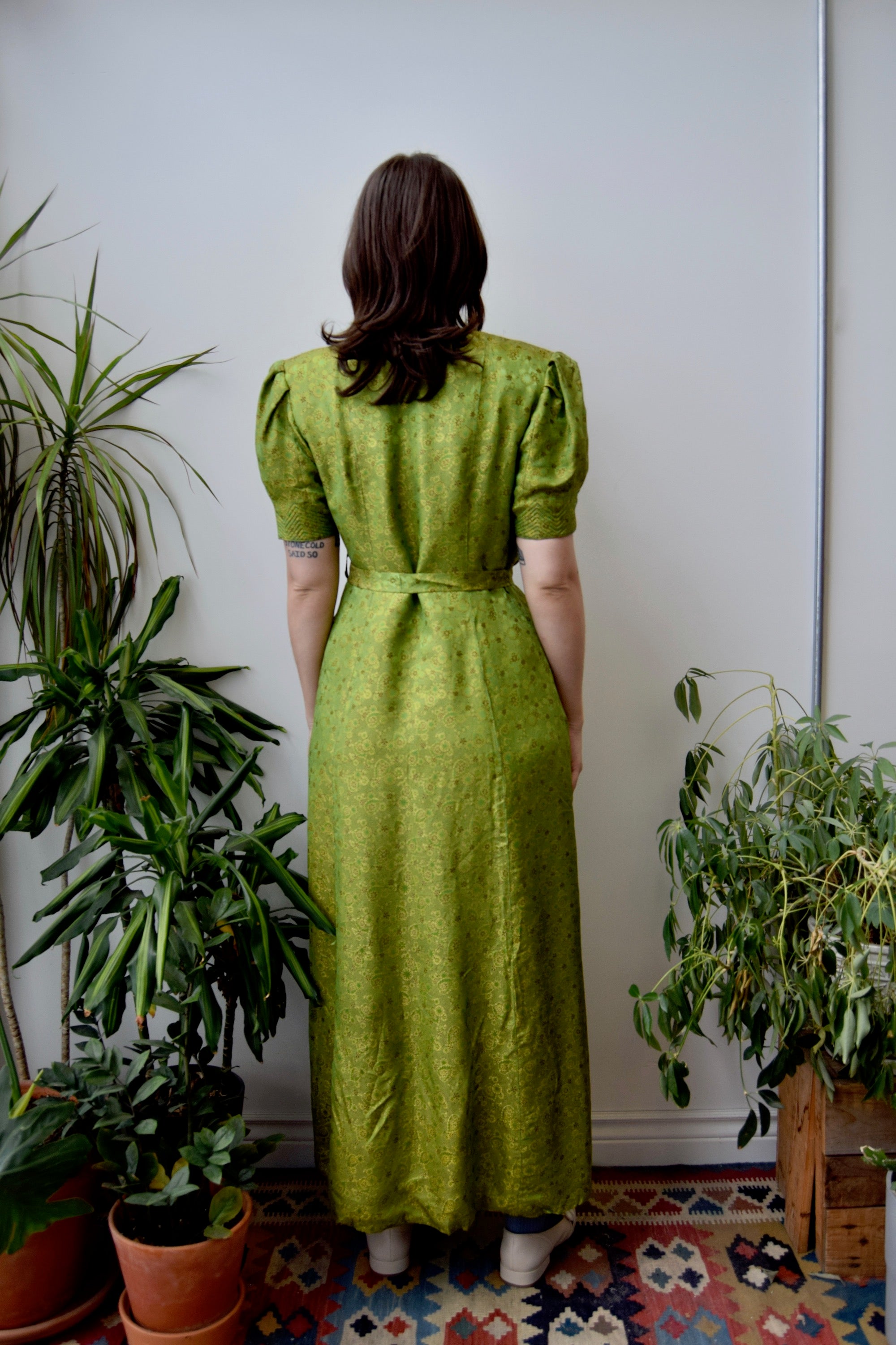 Vintage Chartreuse Brocade Dressing Gown