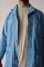 Vintage Herringbone Twill Powder Blue Belted Shop Coat