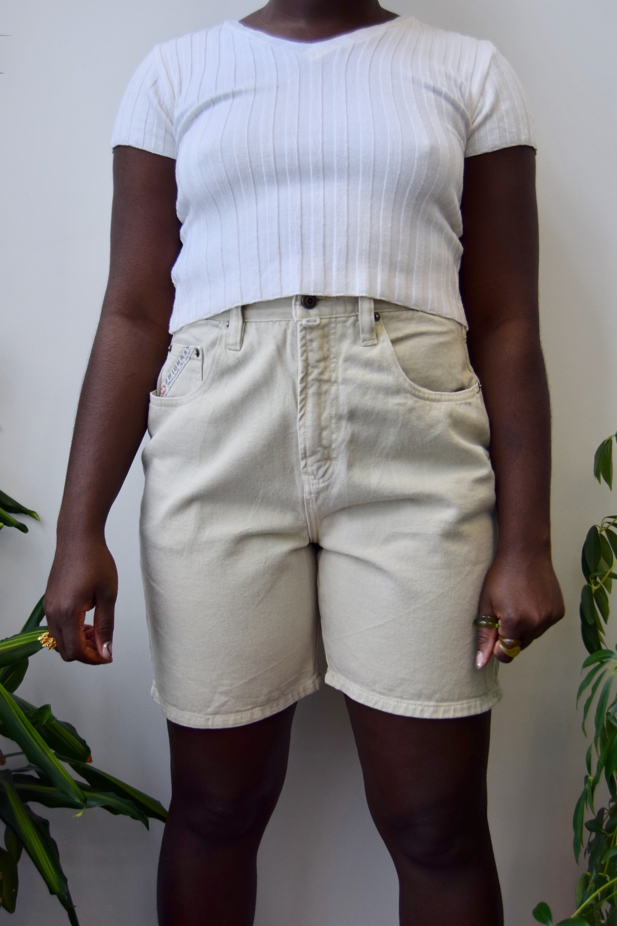 Beige Denim Shorts