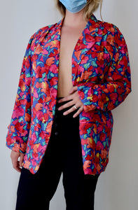 Vibrant Floral Watercolour Silk Blazer