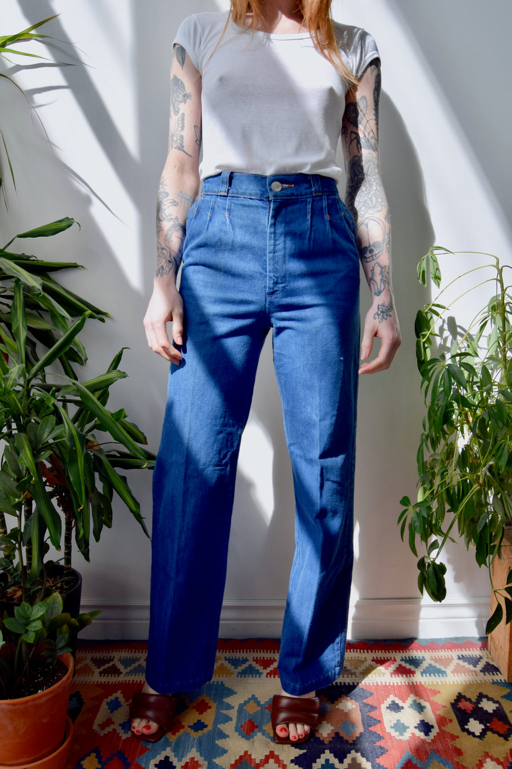 Pleated Straight Leg 70s Jeans