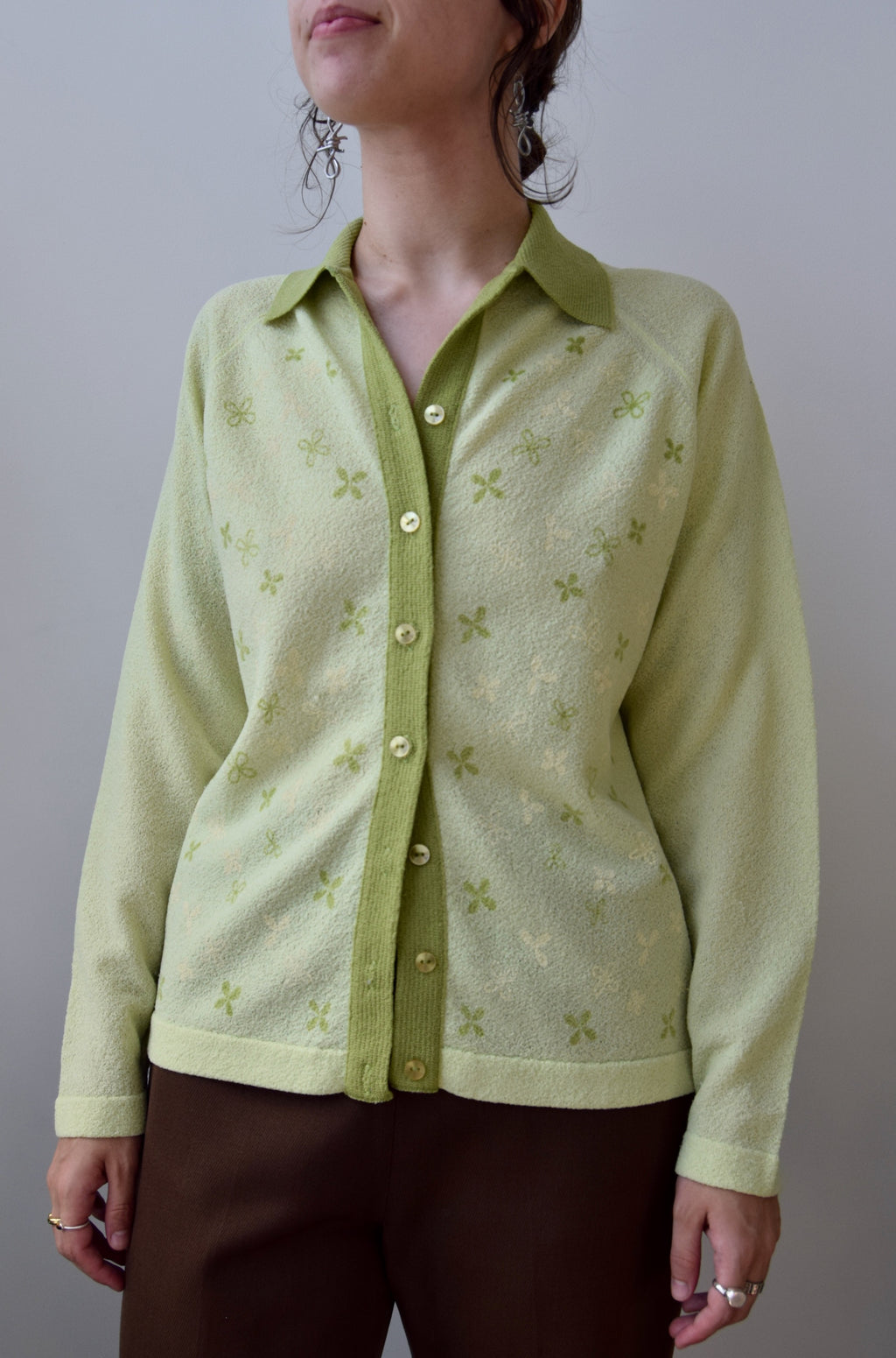 Two Tone Green Floral Knit