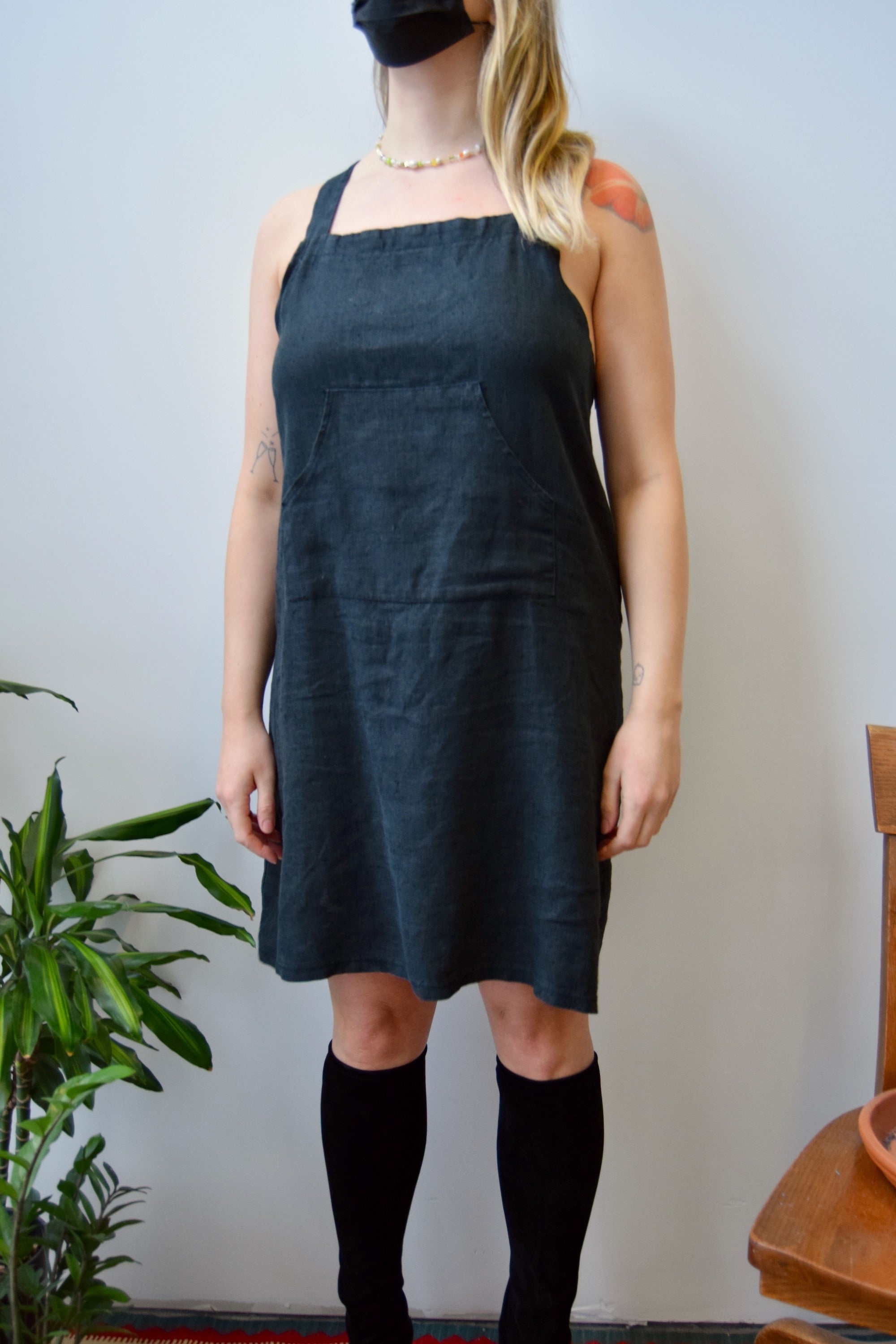 Black Linen Pinafore Dress