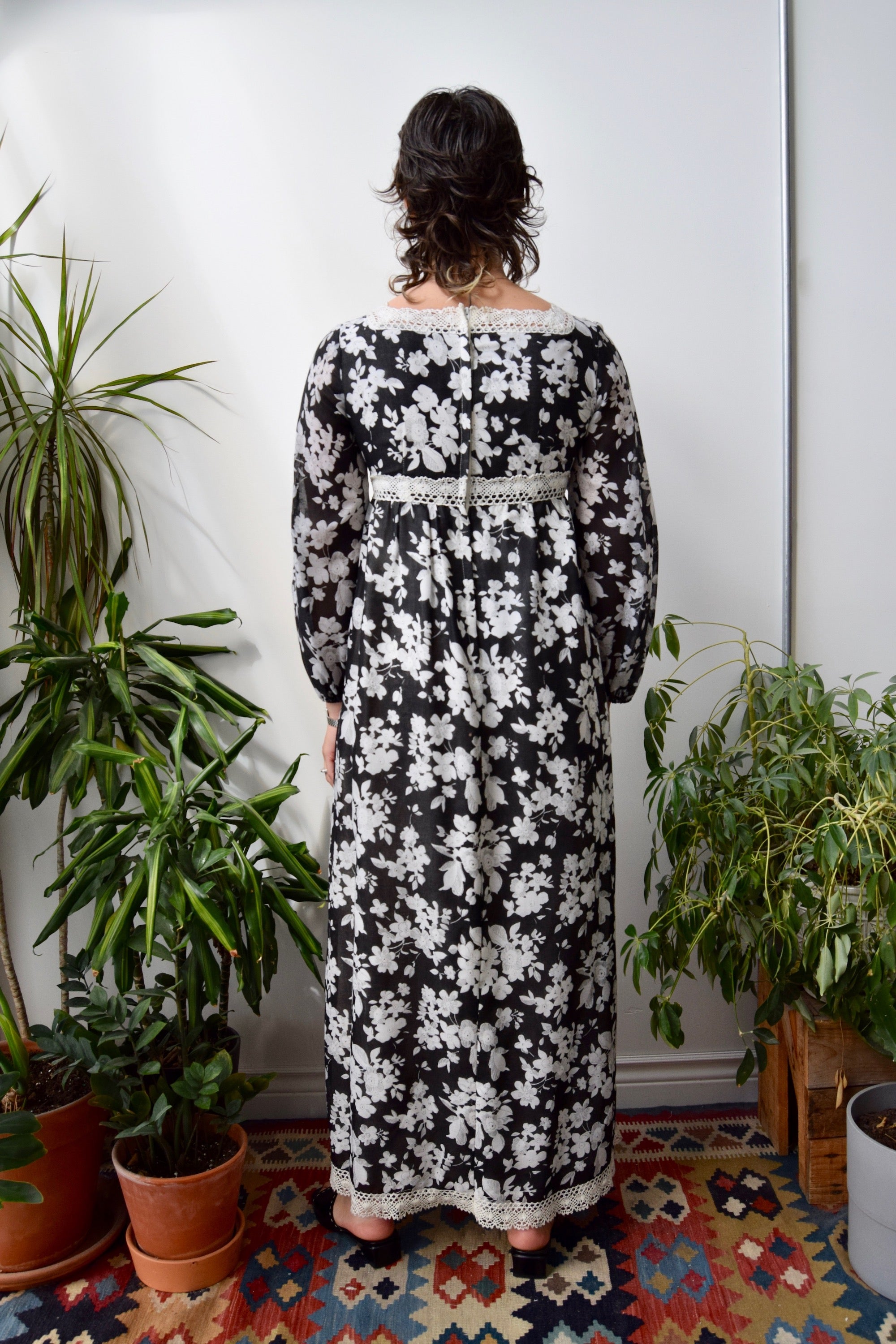 Black And White Empire Floral Dress