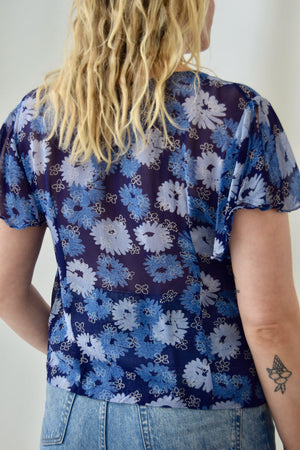 Sheer Floral Rayon Split Sleeve Top