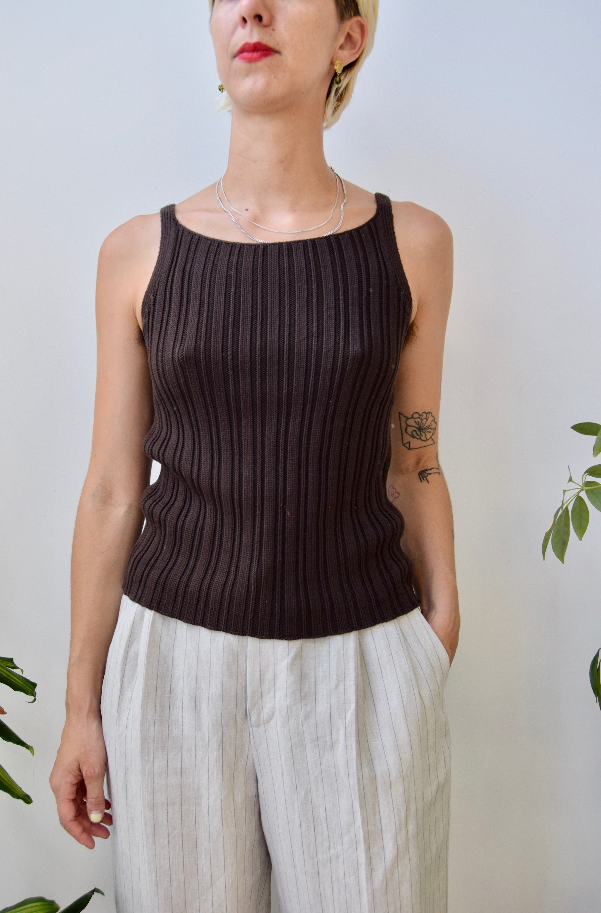 Coffee Ribbed Knit Tank