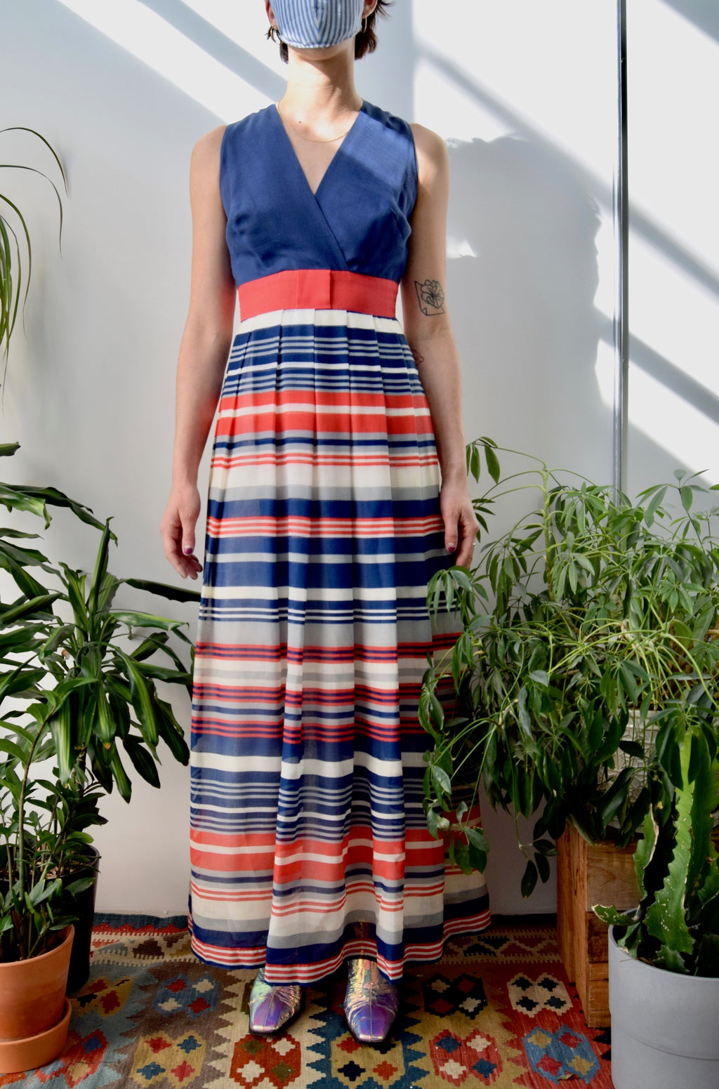 Seventies Nautical Striped Maxi Dress